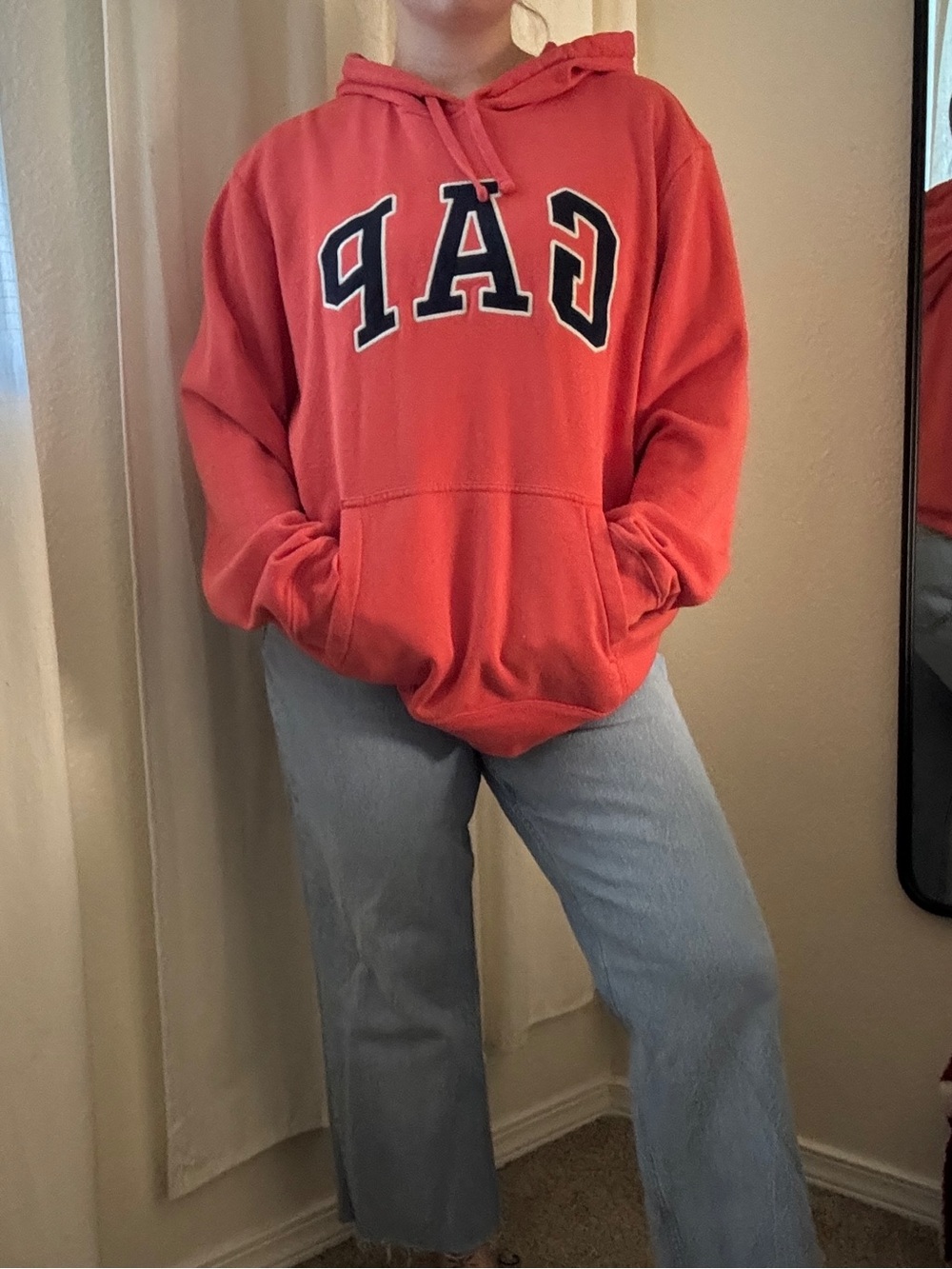GAP Coral Red Logo Hoodie Sweatshirt